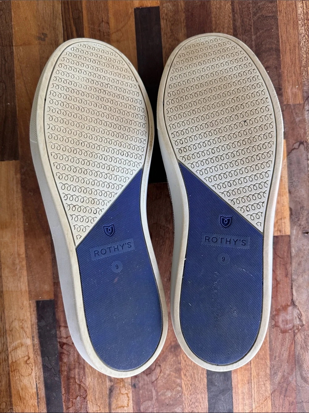 Rothy's Grey Knit Slip-On Flats with Blue Trim